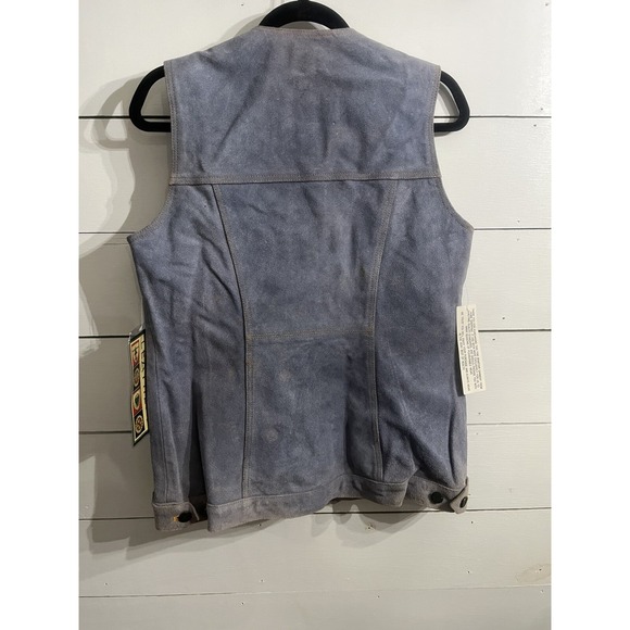 Vtg 90's Braefair Leather Blue Heavy Suede Motorcycle Biker Vest Jacket M - Picture 9 of 9